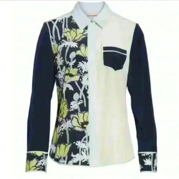 Tory Burch PRINTED CONTRAST SILK SHIRT - Picture 1 of 12